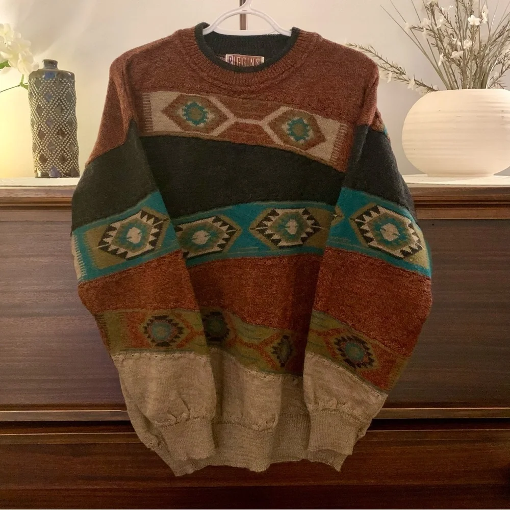 Vintage Southwestern Aztec Patterned Grandpa Sweater, Size Medium - Picture 1 of 12